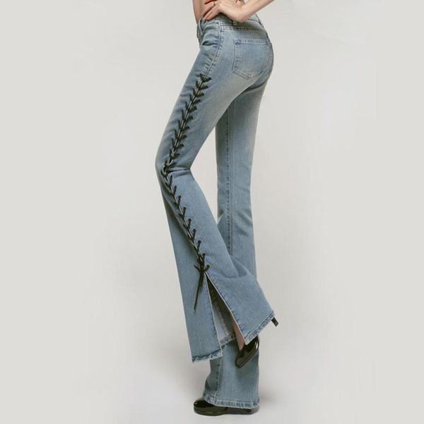 women's jeans autumn high waist flare pants plus size stretch skinny women wide leg slim hip denim boot cuts side lacing, Blue
women's jeans autumn high waist flare pants plus size stretch skinny women wide leg slim hip denim boot cuts side lacing, Blue