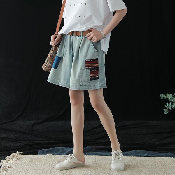 women's shorts summer fashion women elastic waist denim ladies retro pocket patchwork mori girl casual 2021, White;black
women's shorts summer fashion women elastic waist denim ladies retro pocket patchwork mori girl casual 2021, White;black