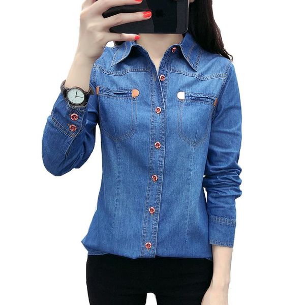 women's blouses & shirts spring autumn women cotton pocket turn-down collar long sleeve blouse blue denim shirt casual, White
women's blouses & shirts spring autumn women cotton pocket turn-down collar long sleeve blouse blue denim shirt casual, White