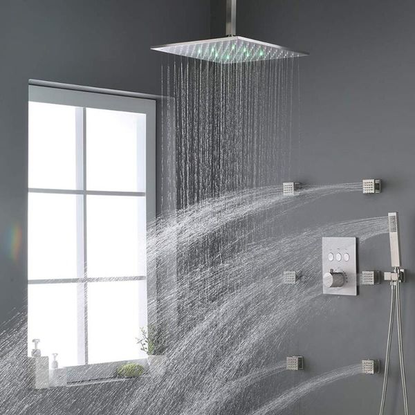 thermostatic rain shower system with body spray jets bathroom brass faucets sets complete (12inch led head)
thermostatic rain shower system with body spray jets bathroom brass faucets sets complete (12inch led head)