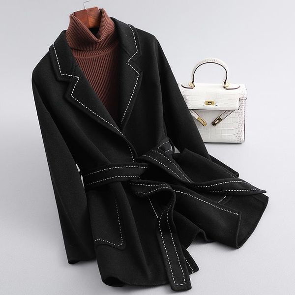 women's wool & blends 2021 women cashmere middle long coat elegant turn down collar woolen with belt open stitch autumn winter warm w85, Black
women's wool & blends 2021 women cashmere middle long coat elegant turn down collar woolen with belt open stitch autumn winter warm w85, Black
