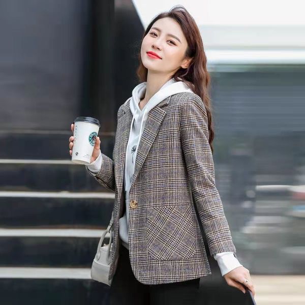 women's jackets spring and autumn set of female chess jacket slim little retro british 750n, Black;brown
women's jackets spring and autumn set of female chess jacket slim little retro british 750n, Black;brown