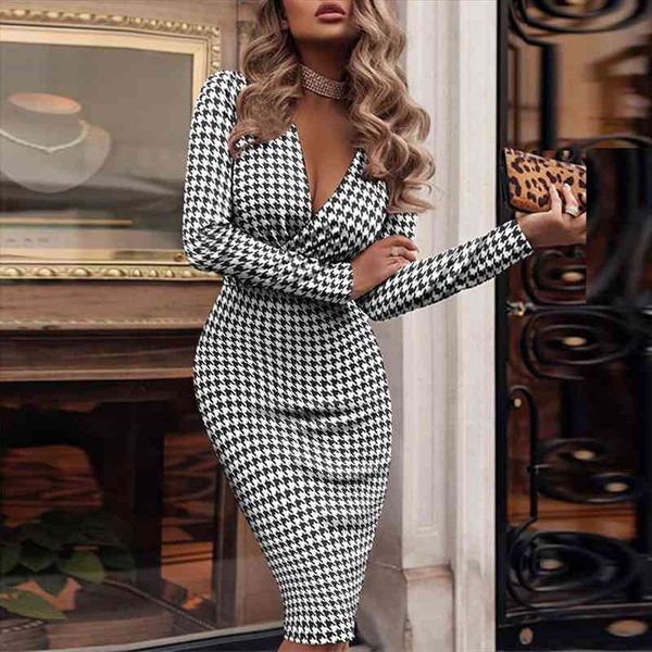 autumn elegant office slim fashion womens dress houndstooth print party 2022 spring deep v neck, Black;gray
autumn elegant office slim fashion womens dress houndstooth print party 2022 spring deep v neck, Black;gray