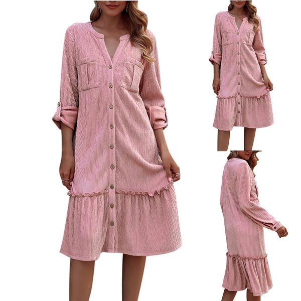 casual dresses office ladies long sleeve dress women button up party pink dressses, Black;gray
casual dresses office ladies long sleeve dress women button up party pink dressses, Black;gray