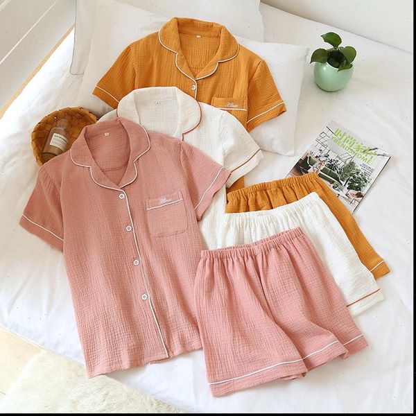 japanese summer couple pajamas women sleepwear suit cotton crepe solid color simple short sleeved shirt shorts mens home service, Black;red
japanese summer couple pajamas women sleepwear suit cotton crepe solid color simple short sleeved shirt shorts mens home service, Black;red