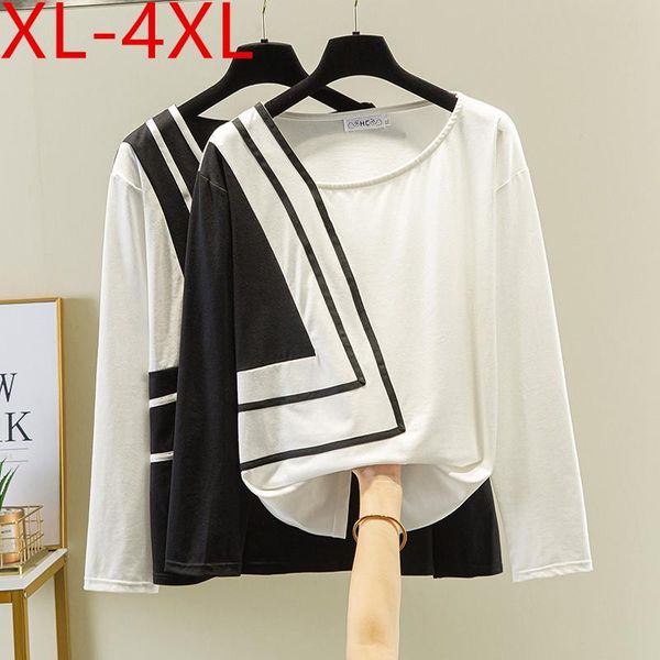 plus size t-shirt autumn women o neck long sleeve black patchwork white cotton large loose casual tees xl 2xl 3xl 4xl
plus size t-shirt autumn women o neck long sleeve black patchwork white cotton large loose casual tees xl 2xl 3xl 4xl