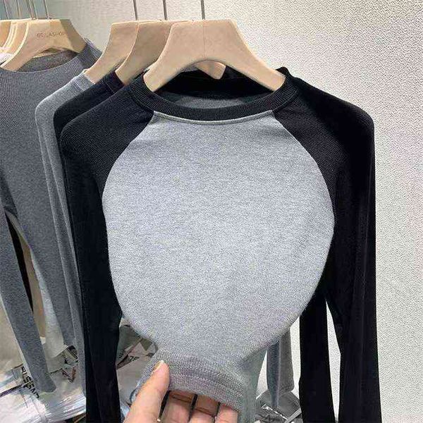 women's sweaters fashionable fine cotton contrast color stitching long sleeve t-shirt short women's 2022 spring inner bottom shirt, White;black
women's sweaters fashionable fine cotton contrast color stitching long sleeve t-shirt short women's 2022 spring inner bottom shirt, White;black
