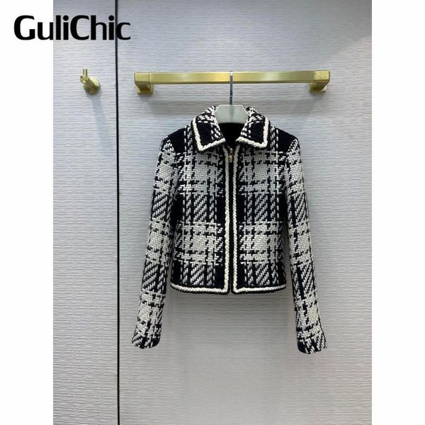 women's wool & blends 6.17 high end quality vintage fashion plaid lapel long sleeve woven tweed zipper coat women, Black
women's wool & blends 6.17 high end quality vintage fashion plaid lapel long sleeve woven tweed zipper coat women, Black