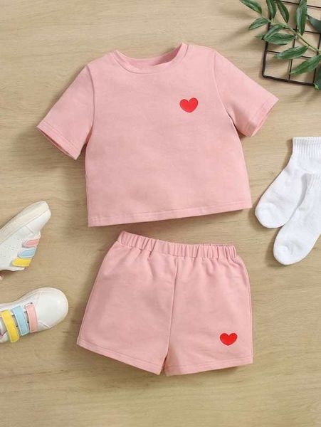 baby heart print tee and shorts set she, White 
baby heart print tee and shorts set she, White