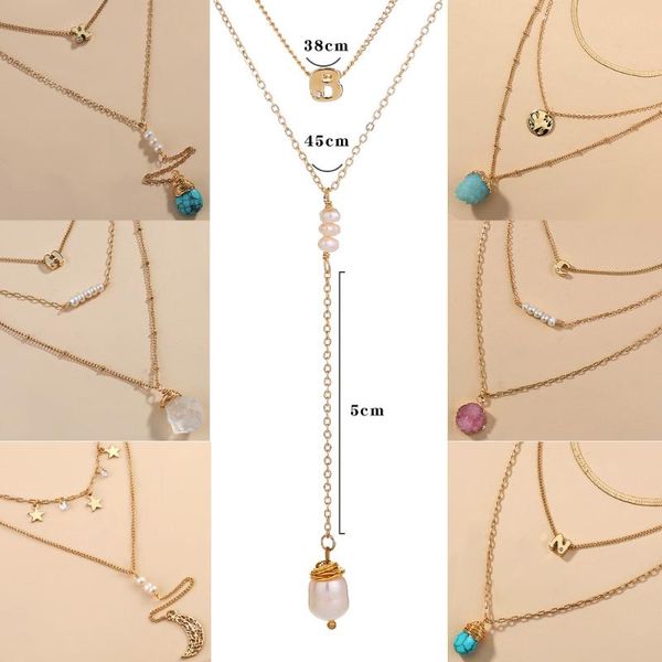 pendant necklaces multilayer bohemian blue stone pearl drop letter geometric star tassel charm necklace jewelry women party gift, Silver
pendant necklaces multilayer bohemian blue stone pearl drop letter geometric star tassel charm necklace jewelry women party gift, Silver