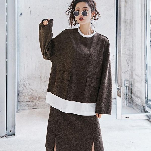two piece dress sagging and slouchy 2021 knitted suit korean women's wear loose sweater set in autumn winter, White
two piece dress sagging and slouchy 2021 knitted suit korean women's wear loose sweater set in autumn winter, White