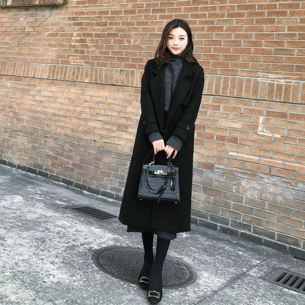 women's wool & blends fashion long trench autumn and winter quality woolen chic black coat female 2021
women's wool & blends fashion long trench autumn and winter quality woolen chic black coat female 2021