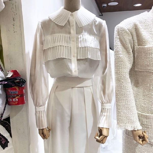 women's blouses & shirts korean lapel shirt 2021, vintage long-sleeve ruffles, elegant single-breasted, White
women's blouses & shirts korean lapel shirt 2021, vintage long-sleeve ruffles, elegant single-breasted, White