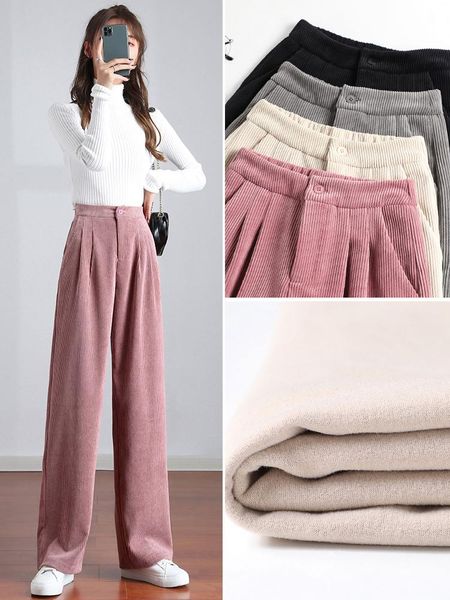 long corduroy wide-leg pants women's fall/winter 2021 velvet loose straight high-waisted & capris, Black;white
long corduroy wide-leg pants women's fall/winter 2021 velvet loose straight high-waisted & capris, Black;white