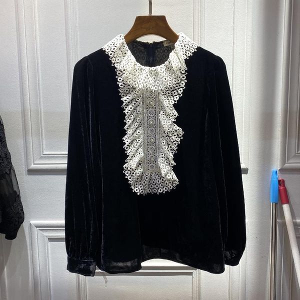 women's blouses & shirts europe station 2021 crowd stitched round hole embroidered thin silk velvet long sleeve retro top, White
women's blouses & shirts europe station 2021 crowd stitched round hole embroidered thin silk velvet long sleeve retro top, White