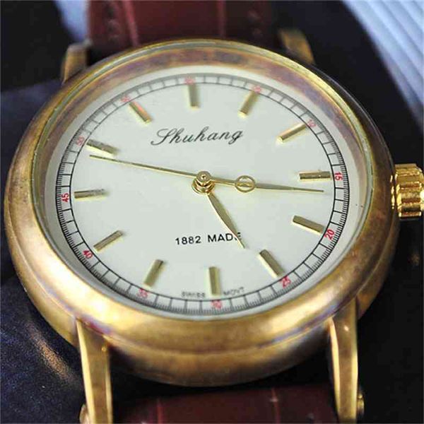 wholesale luxe brown mechanical human clock special brass case hip., Slivery;brown