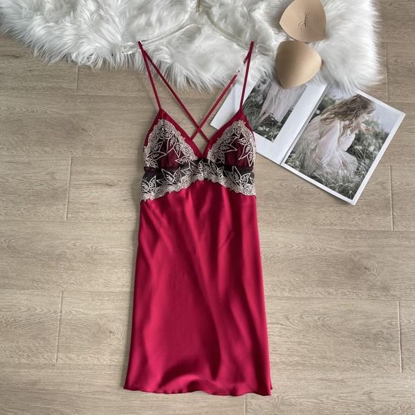 women's sleepwear satin intimate lingerie women spaghetti strap nightgown lace patchwork sleep dress summer home dressing gown, Black;red
women's sleepwear satin intimate lingerie women spaghetti strap nightgown lace patchwork sleep dress summer home dressing gown, Black;red