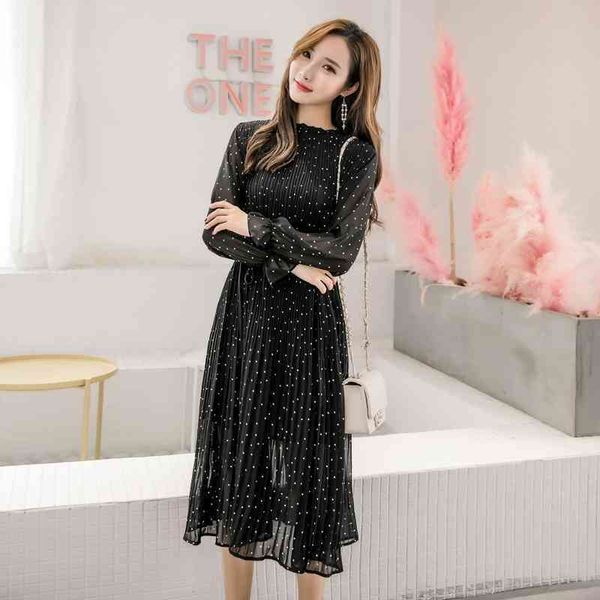 elegant black polka dot women chiffon dress spring pleated elastic slim waist female midi dress chic vestidos spring summer 210522, Black;gray
elegant black polka dot women chiffon dress spring pleated elastic slim waist female midi dress chic vestidos spring summer 210522, Black;gray