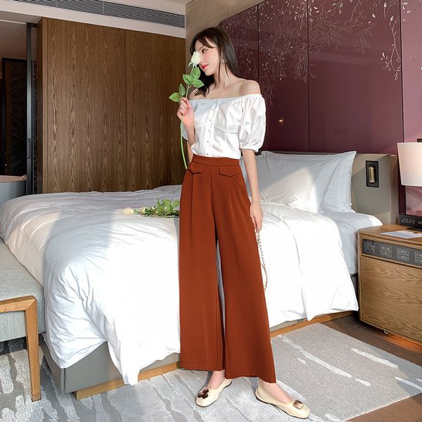 2021 new popular women's summer wear, single collar round neck shirt, wide trouser legs, series wu2m, Gray
2021 new popular women's summer wear, single collar round neck shirt, wide trouser legs, series wu2m, Gray