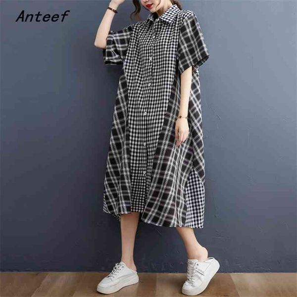 short sleeve plus size cotton vintage plaid dresses for women casual loose long woman summer shirt dress elegant clothes 210517, Black;gray
short sleeve plus size cotton vintage plaid dresses for women casual loose long woman summer shirt dress elegant clothes 210517, Black;gray