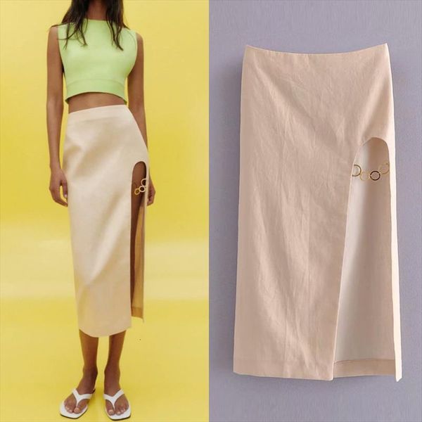 summer linen za solid women skirt split fork fashion vintage elegant mid calf clothing, Black
summer linen za solid women skirt split fork fashion vintage elegant mid calf clothing, Black