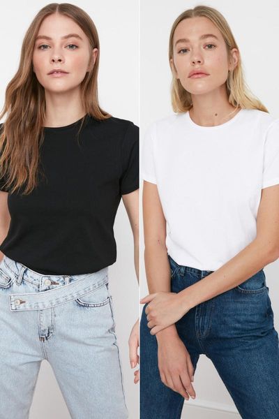 women's t-shirt black and white 100 cotton cycling neck 2'li package knitted casual cutout fashion
women's t-shirt black and white 100 cotton cycling neck 2'li package knitted casual cutout fashion