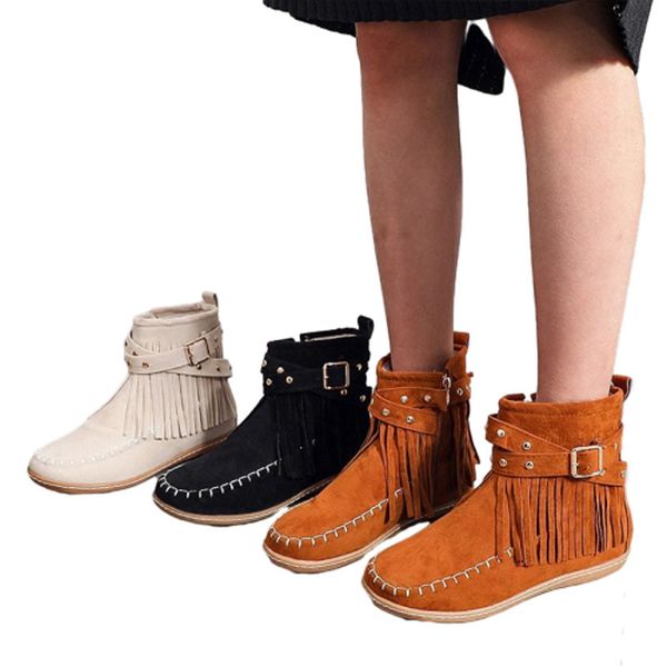 2021european and american retro large size tassel boots women flat heel round head side zipper women's boot in stock martin boots eu35-, Black
2021european and american retro large size tassel boots women flat heel round head side zipper women's boot in stock martin boots eu35-, Black