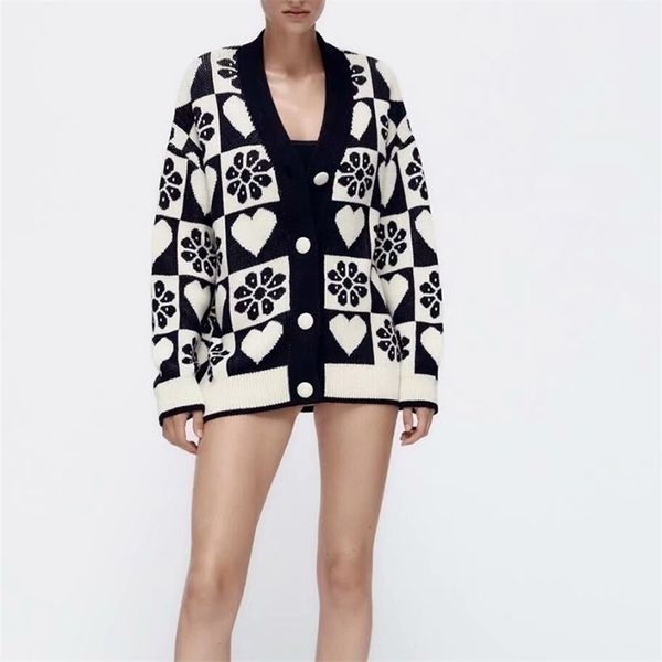 women autumn vintage cardigan sweaters za v-neck single breasted jacquard female elegant casual street sweater clothing 211011, White;black
women autumn vintage cardigan sweaters za v-neck single breasted jacquard female elegant casual street sweater clothing 211011, White;black