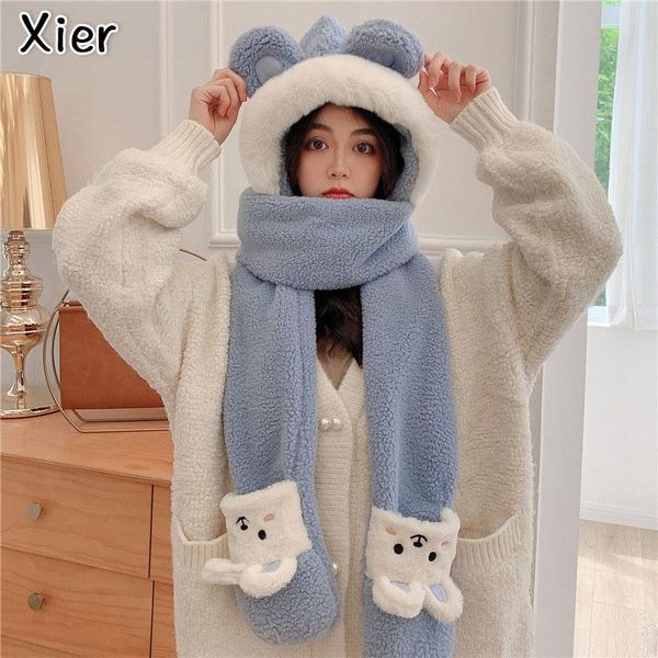 berets warm plush cute cartoon ear protection hats men and women earmuffs winter windproof scarf gloves all-match bib, Blue;gray
berets warm plush cute cartoon ear protection hats men and women earmuffs winter windproof scarf gloves all-match bib, Blue;gray