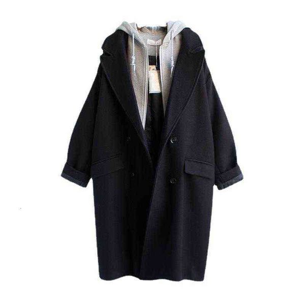 fake two wool coat 2021 autumn winter thickened women's korean version medium long loose cotton, Black
fake two wool coat 2021 autumn winter thickened women's korean version medium long loose cotton, Black