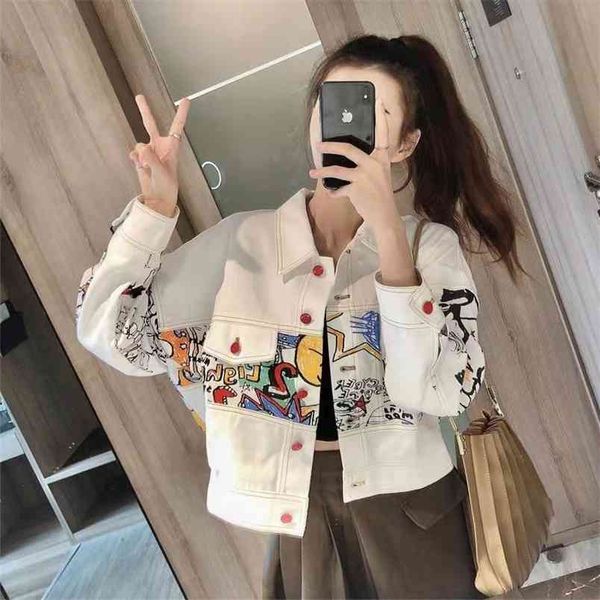 spring korean style women turn-down collar single breasted jackets long sleeve print patchwork cotton denim short coat w218 210512, Black;brown
spring korean style women turn-down collar single breasted jackets long sleeve print patchwork cotton denim short coat w218 210512, Black;brown