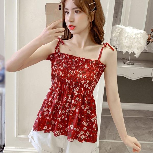 fresh floral chiffon shirt women s camisole slim beauty back sleeveless high street tank 202103 women's tanks & camis, White 
fresh floral chiffon shirt women s camisole slim beauty back sleeveless high street tank 202103 women's tanks & camis, White