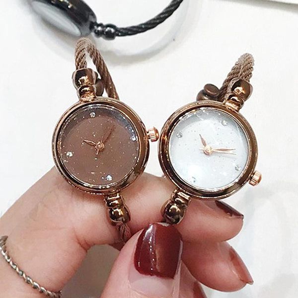 

women small watches fashion starry sky shine diamond elegant ladies quartz bangle bracelet wristwatches, Slivery;brown