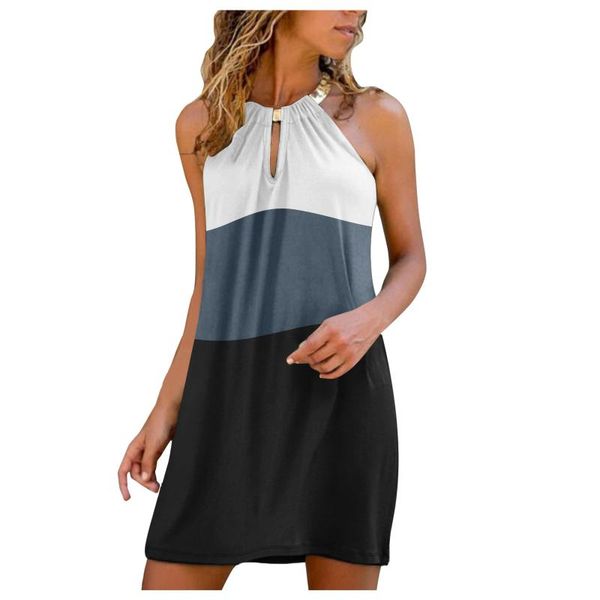 women's printed sleeveless summer dress colorblock fashion slim halterneck dresses white short backless beach vestido casual, Black;gray
women's printed sleeveless summer dress colorblock fashion slim halterneck dresses white short backless beach vestido casual, Black;gray