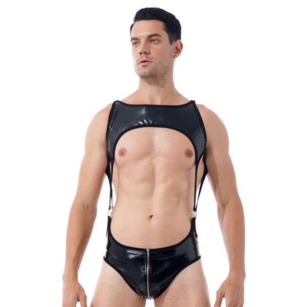 two-piece suits mens lingerie patent leather bodysuit cutout round neck sleeveless shapers male clubwear for night club stage performance
two-piece suits mens lingerie patent leather bodysuit cutout round neck sleeveless shapers male clubwear for night club stage performance