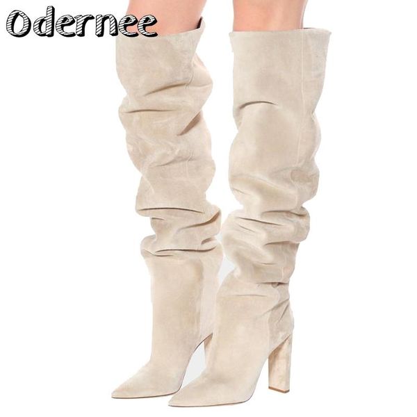 over the knee boots women design fur warm winter shoes fashion high heel thigh long woman footwear, Black