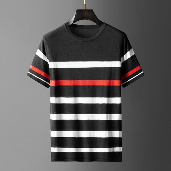 men's t-shirts summer knitted male luxury short sleeve round collar stripe casual mens fashion slim fit man, White;black
men's t-shirts summer knitted male luxury short sleeve round collar stripe casual mens fashion slim fit man, White;black