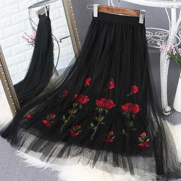 skirts embroidery pleated summer skirt women female elastic high waist mesh floral long tulle black white
skirts embroidery pleated summer skirt women female elastic high waist mesh floral long tulle black white