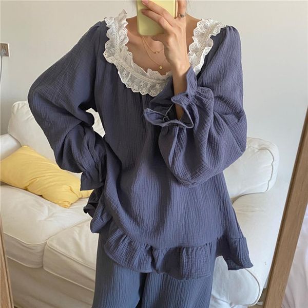 korea style full cotton home womens sleepwears suit pajamas set fancy lace pullovers pants homewear clothes autumn winter y243, Black;red
korea style full cotton home womens sleepwears suit pajamas set fancy lace pullovers pants homewear clothes autumn winter y243, Black;red