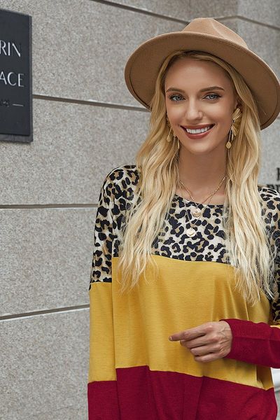 autumn and winter fashion stitching womens t shirts leopard print irregular printing o neck long sleeved slim top, White
autumn and winter fashion stitching womens t shirts leopard print irregular printing o neck long sleeved slim top, White