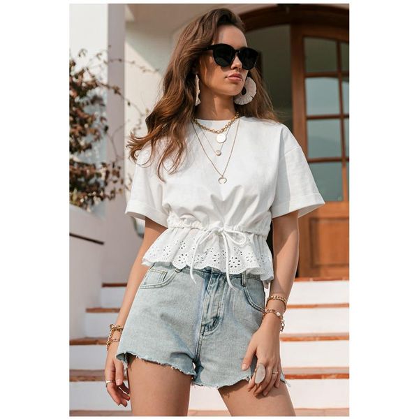 women white drawstring waistband t-shirt 2021 summer casual ruffled o-neck short sleeve cotton elegant holiday shirts female women's
women white drawstring waistband t-shirt 2021 summer casual ruffled o-neck short sleeve cotton elegant holiday shirts female women's
