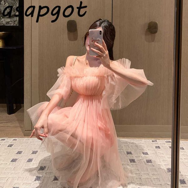 dresses summer sweet girls chic korean off the shoulder pink mesh dress women slash neck short sleeve strap vestido feminino 210610, Black;gray
dresses summer sweet girls chic korean off the shoulder pink mesh dress women slash neck short sleeve strap vestido feminino 210610, Black;gray