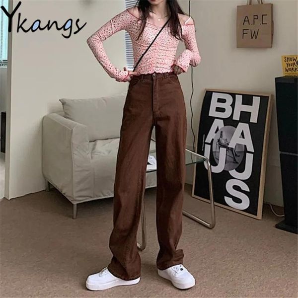 women's jeans vintage brown high waist wide leg korean fashion solid color straight denim pants streetwear casual pantalon y2k trousers, Blue
women's jeans vintage brown high waist wide leg korean fashion solid color straight denim pants streetwear casual pantalon y2k trousers, Blue