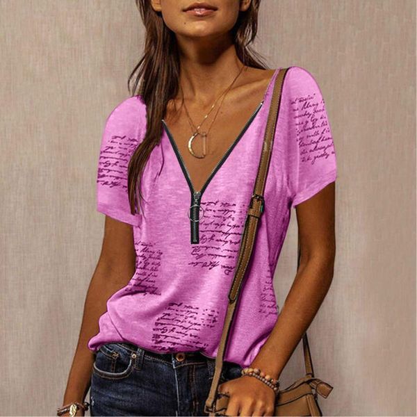 women's t-shirt womens prints v-neck zipper short-sleeve summer casual loose tee shirts, White
women's t-shirt womens prints v-neck zipper short-sleeve summer casual loose tee shirts, White