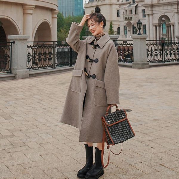 women's wool & blends woolen coat for women fashion elegant british style horn button loose casual long trench jacket windbreaker overc, Black
women's wool & blends woolen coat for women fashion elegant british style horn button loose casual long trench jacket windbreaker overc, Black