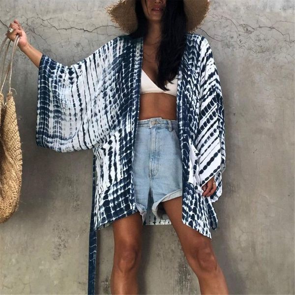 women's swimwear fashion chiffon printed cardigan loose flare five-part sleeve gradient beach cover-ups summer 2021 ladies, White;black
women's swimwear fashion chiffon printed cardigan loose flare five-part sleeve gradient beach cover-ups summer 2021 ladies, White;black
