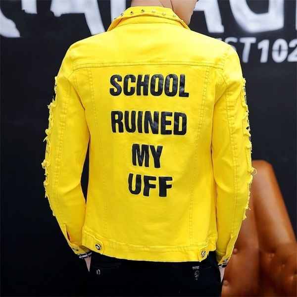 men's jackets rebite torn letter printed personality of men denim long sleeve jackets single-sleeve male breasted punk nightclub fashio, Black;brown
men's jackets rebite torn letter printed personality of men denim long sleeve jackets single-sleeve male breasted punk nightclub fashio, Black;brown