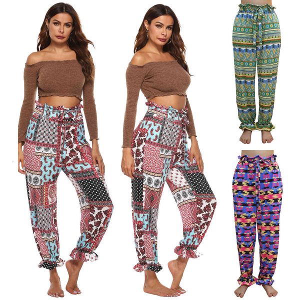 women's pants printed petal auricular ee high waist tie bow loose casual knierboers, Black;white
women's pants printed petal auricular ee high waist tie bow loose casual knierboers, Black;white