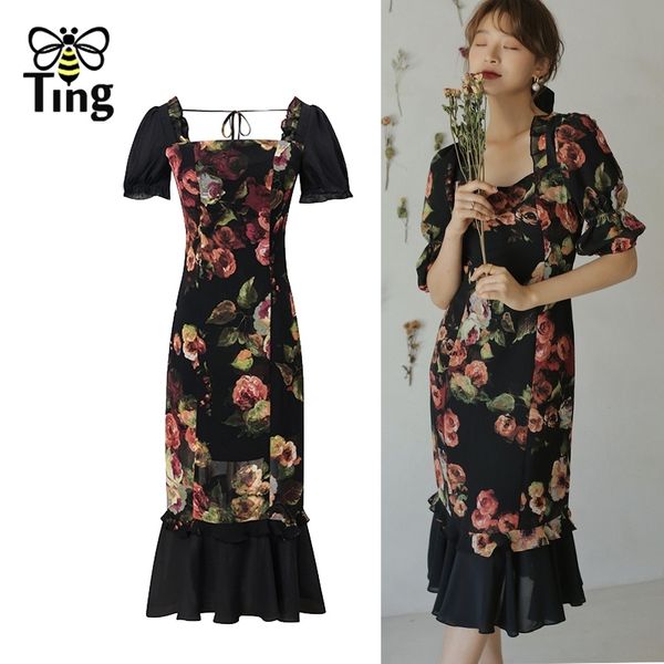 vintage elegant rose flower women summer sheath midi dress square collar fashion france chic vestidos traf elbise retro 210513, Black;gray
vintage elegant rose flower women summer sheath midi dress square collar fashion france chic vestidos traf elbise retro 210513, Black;gray