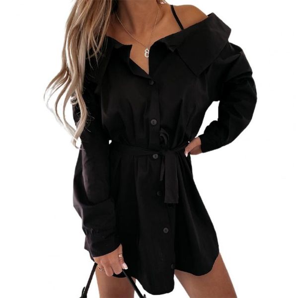 casual dresses ladies shirt dress solid color off shoulder spaghetti strap long sleeve lace-up single-breasted women for vacation, Black;gray
casual dresses ladies shirt dress solid color off shoulder spaghetti strap long sleeve lace-up single-breasted women for vacation, Black;gray
